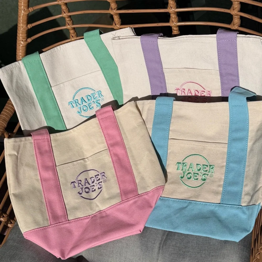 Trader Joe’s Mini Canvas Tote Bag | Pastel | Set of 4 - Picture 1 of 14